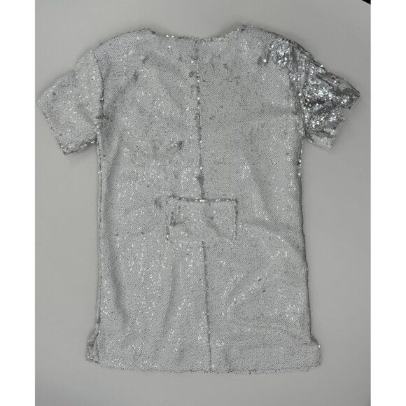 Cavanagh Baker Silver Sequin Short Sleeve V-Neck Mini Dress S - Picture 6 of 14